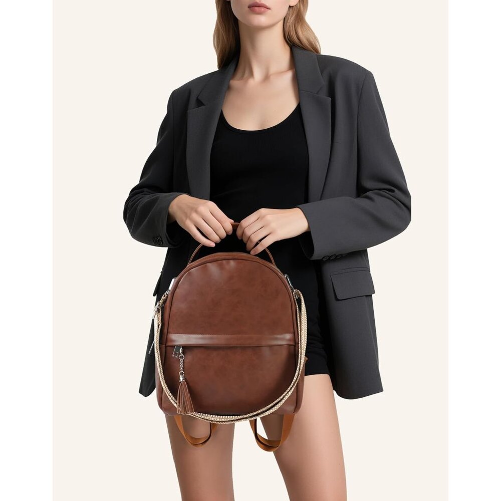 Chic Vegan Leather Mini Backpack With Tassel Vers… - image 6